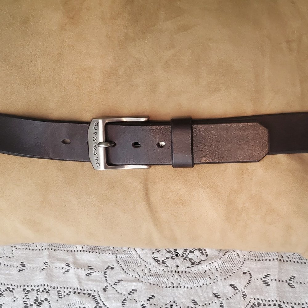 Vtg Levi Strauss & Co Levi's Leather Belt Signature Gunmetal Buckle Sz 38 Brown